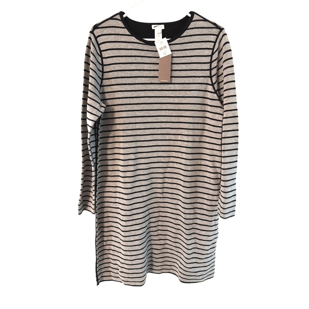 J. Jill Reversible Striped Knit Dress Grey Black Long Sleeve Petite Medium NWT